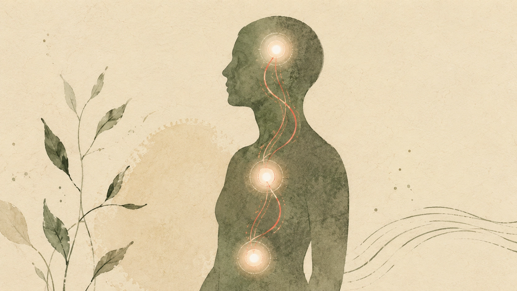 Illustration of a human figure with three connected centers: head, heart, and gut