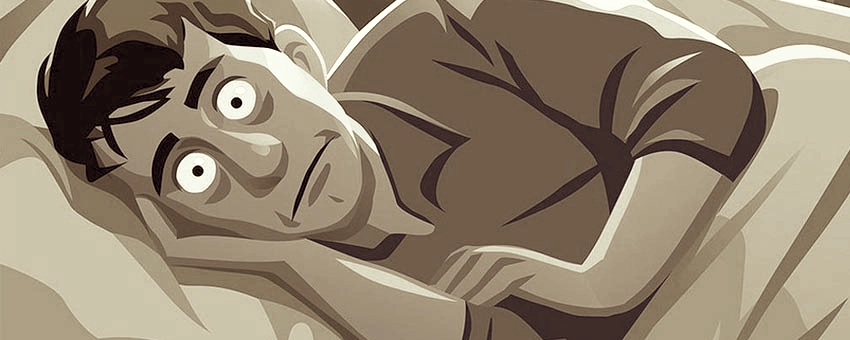 Illustratie van een persoon die niet zo lekker slaapt: wakker liggen zich